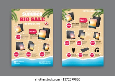 2 sides flyer template for Summer Sale Promotion with Sample Product Images, for A4 paper size with 3mm. bleeds area, CMYK Color, Free Font Used, EPS 10 