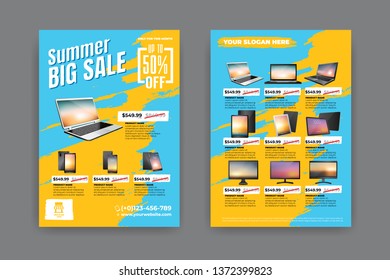 2 sides flyer template for Summer Sale Promotion with Sample Product Images, for A4 paper size with 3mm. bleeds area, CMYK Color, Free Font Used, EPS 10 