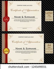 2 sizes of Certificate of Appreciation with laurel wreath wax seal and ribbon