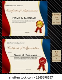 2 sizes of Certificate of Appreciation with laurel wreath wax seal and ribbon