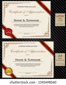2 sizes of Certificate of Appreciation with laurel wreath wax seal and ribbon