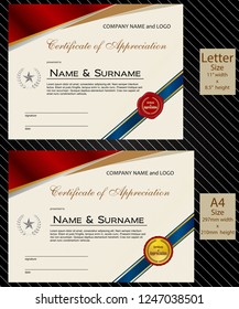 2 sizes of Certificate of Appreciation with laurel wreath wax seal and ribbon
