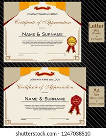 2 sizes of Certificate of Appreciation with laurel wreath wax seal and ribbon