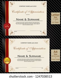 2 sizes of Certificate of Appreciation with laurel wreath wax seal and ribbon