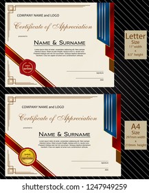 2 sizes of Certificate of Appreciation with laurel wreath wax seal and ribbon
