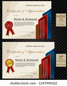 2 sizes of Certificate of Appreciation with laurel wreath wax seal and ribbon