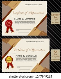 2 sizes of Certificate of Appreciation with laurel wreath wax seal and ribbon
