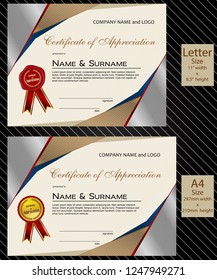 2 sizes of Certificate of Appreciation with laurel wreath wax seal and ribbon