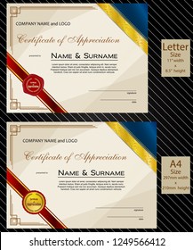 2 sizes of Certificate of Appreciation with laurel wreath wax seal and ribbon