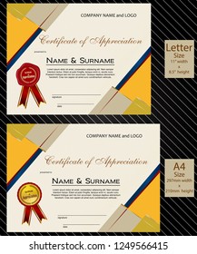 2 sizes of Certificate of Appreciation with laurel wreath wax seal and ribbon