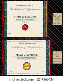 2 sizes of Certificate of Appreciation with laurel wreath wax seal and ribbon
