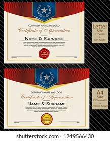 2 sizes of Certificate of Appreciation with laurel wreath wax seal and ribbon
