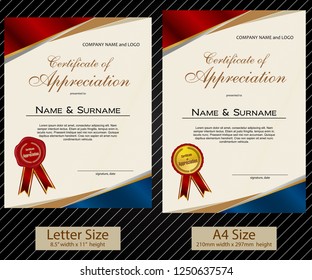 2 sizes of Certificate of Appreciation with laurel wreath and wax seal portrait version