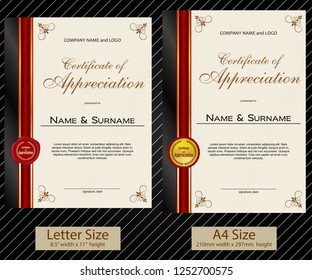 2 sizes of Certificate of Appreciation with laurel wreath and wax seal portrait version