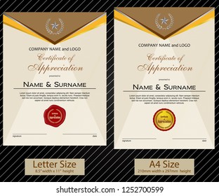 2 sizes of Certificate of Appreciation with laurel wreath and wax seal portrait version