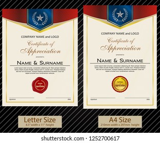 2 sizes of Certificate of Appreciation with laurel wreath and wax seal portrait version