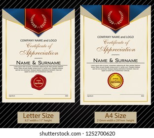 2 sizes of Certificate of Appreciation with laurel wreath and wax seal portrait version