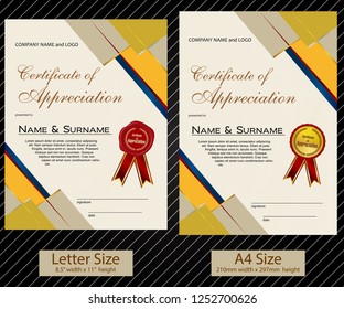 2 sizes of Certificate of Appreciation with laurel wreath and wax seal portrait version