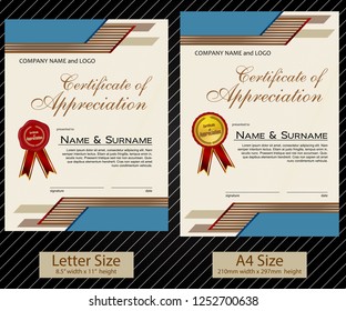 2 sizes of Certificate of Appreciation with laurel wreath and wax seal portrait version