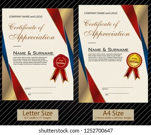 2 sizes of Certificate of Appreciation with laurel wreath and wax seal portrait version