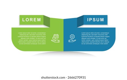 Elemento de Vector de Plantilla de infografía de 2 diapositivas o 2 pasos con íconos adecuados para hojas de cálculo, información comercial y presentación