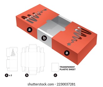 2 sliding box with stenciled Christmas trees die cut template and 3D mockup