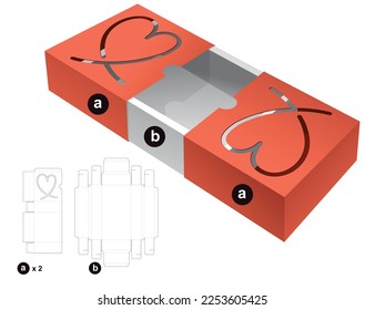 2 sliding box with stenciled heart line die cut template and 3D mockup