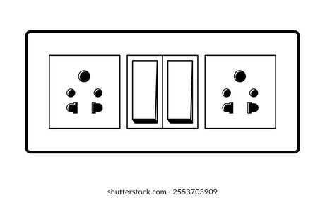 2 Sockets 2 Switches clipart black and white for graphic designer