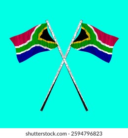 2 South African flags flying on crossed poles.