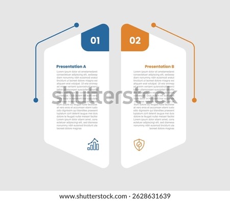 2 stage infographic diagram opposite comparison with creative shape combination create hexagonal object with two step for slide presentation vector