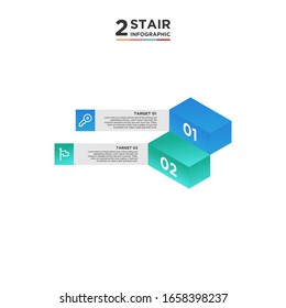 Elemento infográfico de la línea de tiempo de 2 escalones. Concepto de negocio con dos opciones y número, pasos o procesos. visualización de datos. Ilustración vectorial. fondo blanco aislado