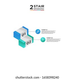 Elemento infográfico de la línea de tiempo de 2 escalones. Concepto de negocio con dos opciones y número, pasos o procesos. visualización de datos. Ilustración vectorial. fondo blanco aislado