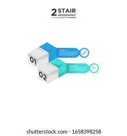 2 stair step timeline infographic element. Business concept with two options and number, steps or processes. data visualization. Vector illustration. isolated white background