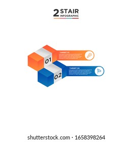 2 stair step timeline infographic element. Business concept with two options and number, steps or processes. data visualization. Vector illustration. isolated white background