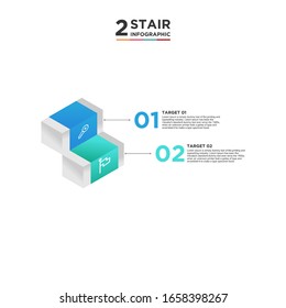 Elemento infográfico de la línea de tiempo de 2 escalones. Concepto de negocio con dos opciones y número, pasos o procesos. visualización de datos. Ilustración vectorial. fondo blanco aislado