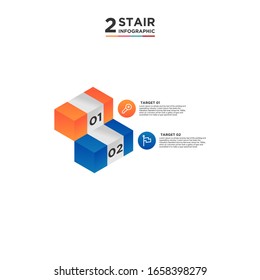 2 stair step timeline infographic element. Business concept with two options and number, steps or processes. data visualization. Vector illustration. isolated white background