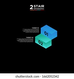 Elemento infográfico de la línea de tiempo de 2 escalones. Concepto de negocio con dos opciones y número, pasos o procesos. visualización de datos. Ilustración vectorial. fondo negro y blanco aislado