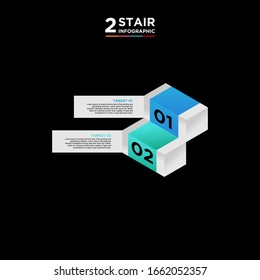 Elemento infográfico de la línea de tiempo de 2 escalones. Concepto de negocio con dos opciones y número, pasos o procesos. visualización de datos. Ilustración vectorial. fondo negro y blanco aislado