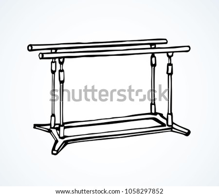 2 steel coach pull tool on white backdrop. Outline black ink hand drawn well club action object logo sign emblem in modern art doodle cartoon style pen on paper. Close-up side view with space for text