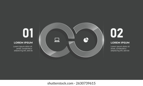 2 Step 3D Glass Effect Abstract infinity Infographic with Business Timeline, Colorful Circle Design and Futuristic Concept