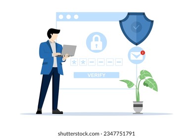 2 step authentication concept. Order a verification code on a smartphone. Notification with code for secure login or login. Two-factor verification via laptop and phone. Flat vector illustration.