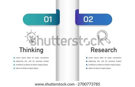 2 Step business infographic template for thinking and research process, business comparison. Vector illustration.