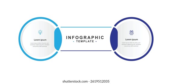 Plantilla de infografía de columna de 2 pasos. El gráfico de información de Anuncio de 2 líneas circulares con íconos se puede usar para presentación, datos de trabajo y Diseño gráfico de Web 