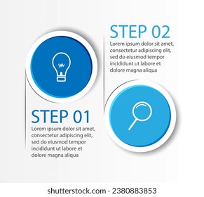2 step infographic, simple infographic business design with related circle shapes, with lines and colors and symbols suitable for your business presentation
