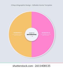 2 Step Infographics Design Template, circle diagram, Modern Business presentation Infographic elements, colorful circle workflow slide template,  Timeline minimalist rounded infographic template