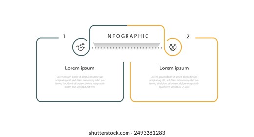 Elemento de Vector de Plantilla de infografía conectada de línea de 2 pasos con íconos adecuados para la presentación de Web e información comercial