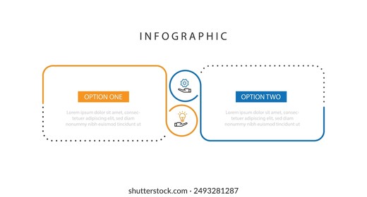 2 step line connected infographic template vector element with icons suitable for web presentation and business information
