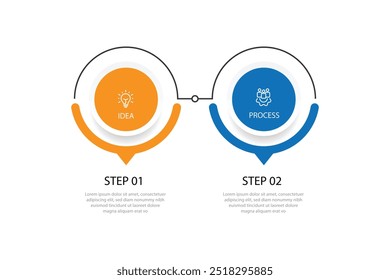 El Vector de Plantilla de infografía conectada en línea de 2 pasos con iconos se puede usar para el flujo de trabajo, la información comercial, la presentación y la visualización de datos de Web 