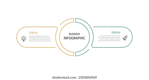 2 step line process infographic template vector with icons can be used for workflow, business information, presentation, data visualization and web graphic design 