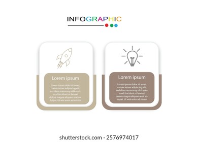 2 step line process infographic template vector element with icons suitable for web presentation and business information
